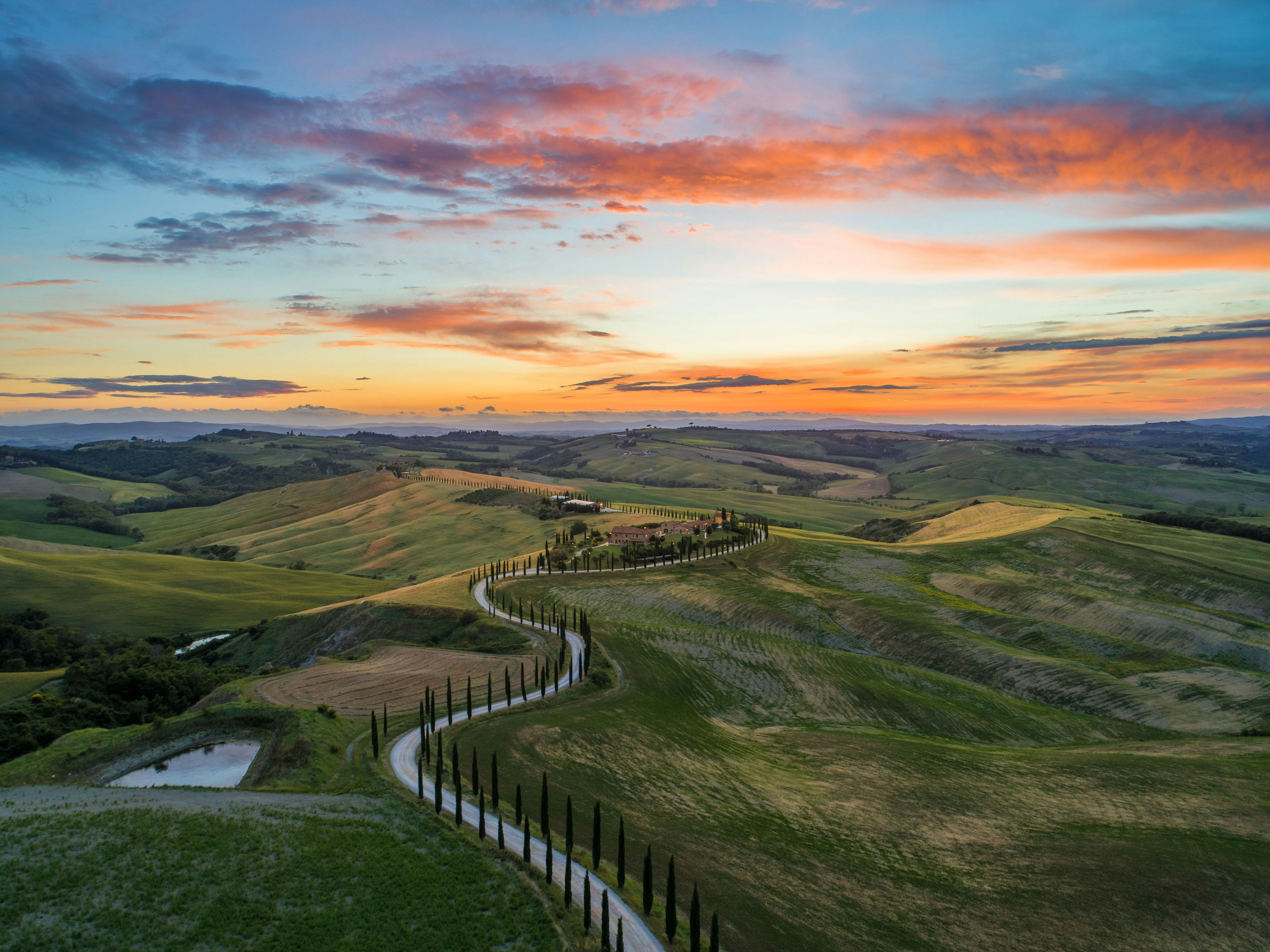 tuscan hills and sunset